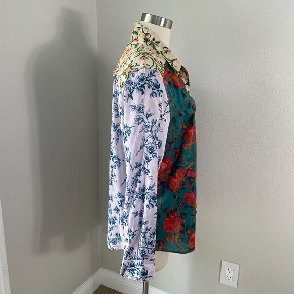 Sundance Womens Large Floral Patchwork Long Sleeve Shirt Button Up Blouse Top - Picture 3 of 14